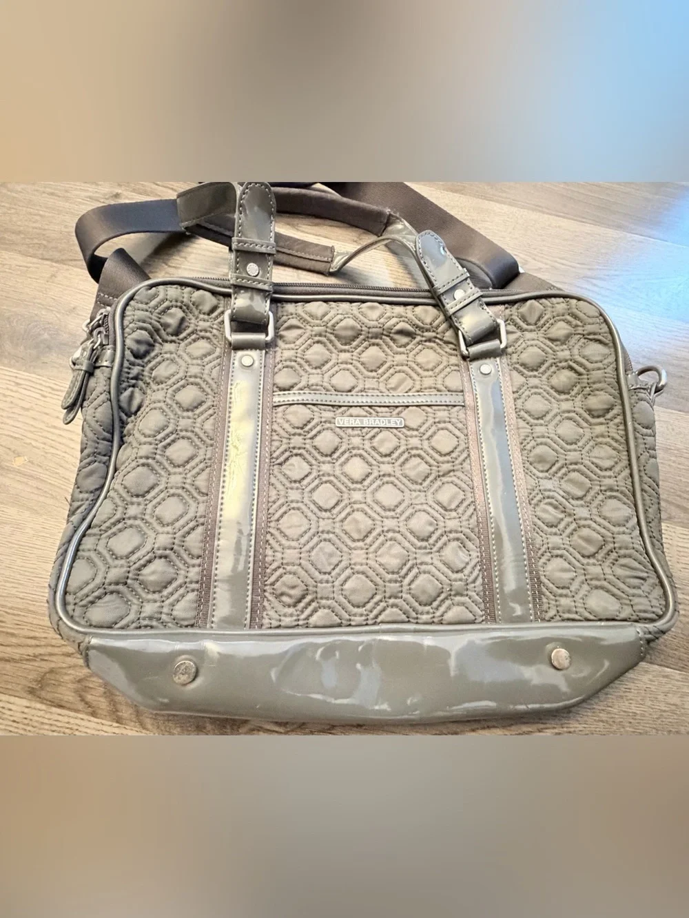 Vera Bradley Gray Quilted Patent-Trim Tote